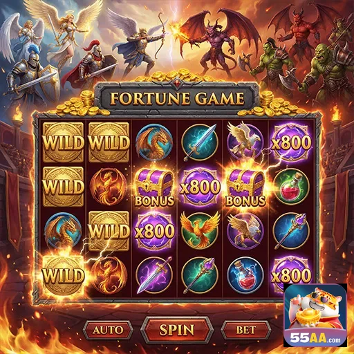 Jogo de slot 55aa chamado Fortune Game, com gráficos vibrantes e ganhos emocionantes.